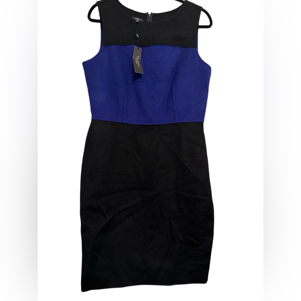 NWT Talbots  Sheath Dress Black Royal Blue Wool Blend Sleeveless Size 10 Cozy‎